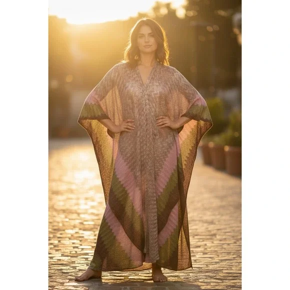 Free People Long Zigzag Knit Maxi Kimono Kaftan Cardigan Cover Up - Picture 6 of 6